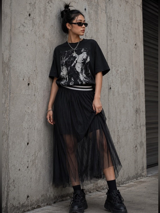 Vicolo Dresses & Skirts - ViCOLO Black Tulle Mesh Pleated SemiSheer Layered Striped Balletcore Skirt NWOT